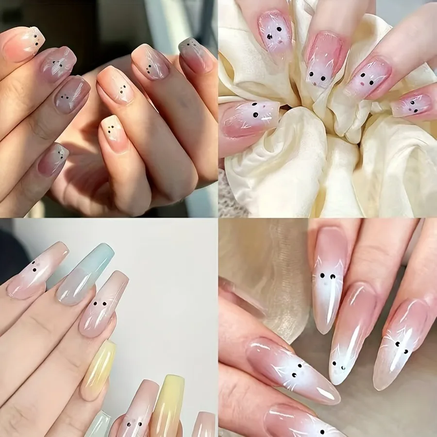 2 piezas de calcomanías de uñas de gato blanco lindo, fáciles de aplicar para decoración de uñas, DIY, regalos, fiestas y maquillaje de bodas 3