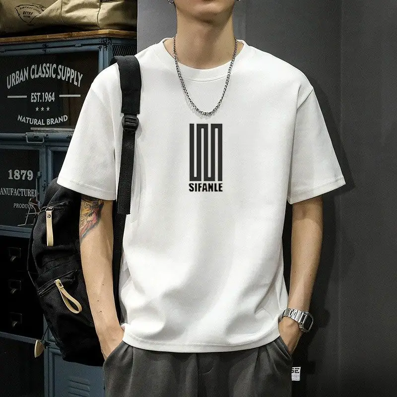 Hip Hop Street Trend Fashion American Cotton Summer New Print Short Sleeved T-shirt Men's Patchwork Loose Letter Round Neck Top