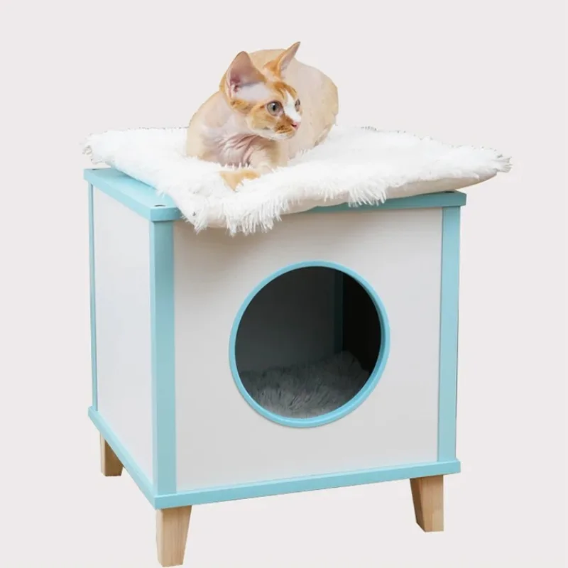

Easy Assembly DIY Cat Furniture Magic Blue Box Cat Play House Wooden Cat Scratcher House