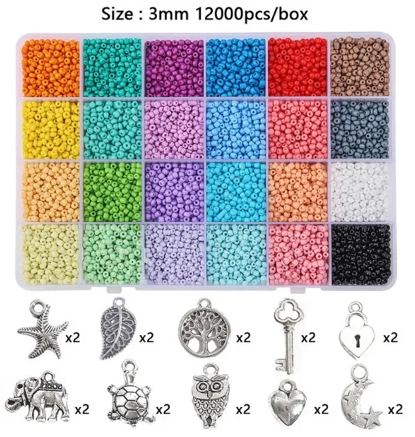 

1 box Glass Seed Beads Alloy pendant For Jewelry Making Big Hole Spacer Bead DIY Bracelet Necklace