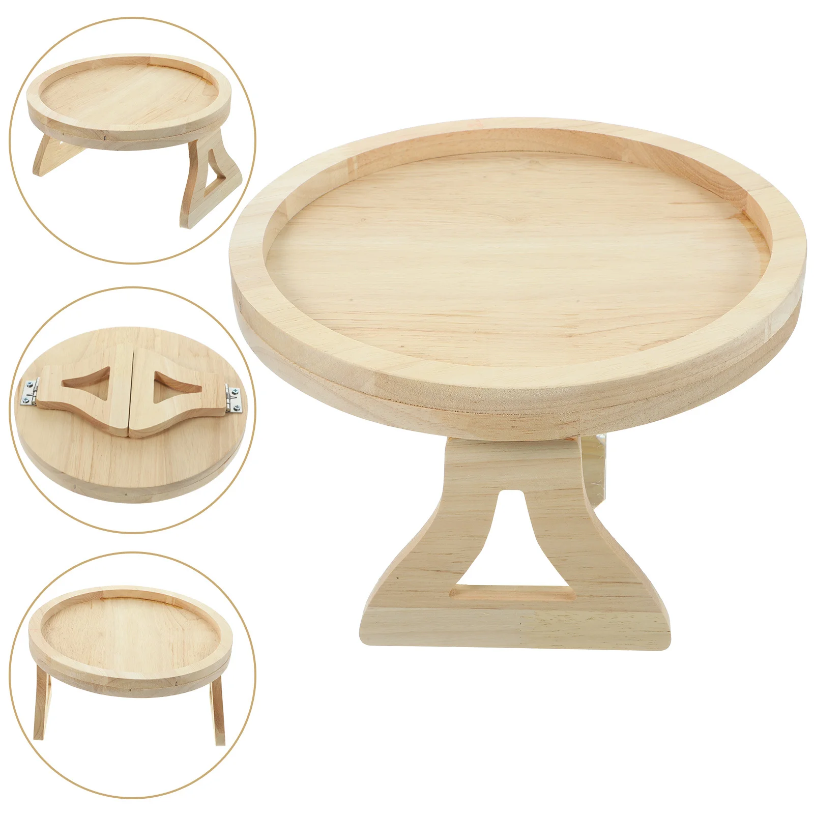 

Round Foldable Wooden Tray Material Clip Table Legs Wide Space Snacks Dessert Portable Home Use Multi function Sofa