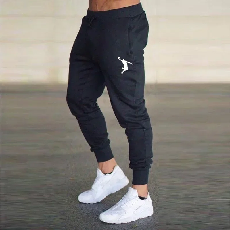 Moletom casual magro masculino, macacão de treino de ginástica, calça longa de treino, calça monocromática, moda, 2024