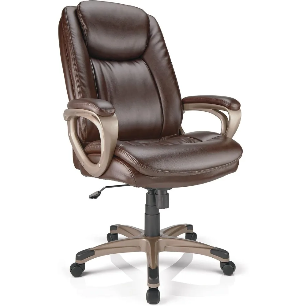 Leather High-Back Chair, Brown/Champagne