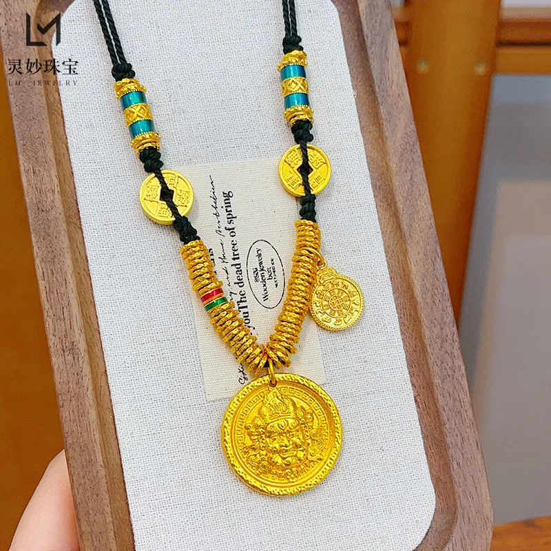 Viora Jewelry 9999 24K real gold gold store same style yellow treasure god disk necklace pendant money string solid sweater chai