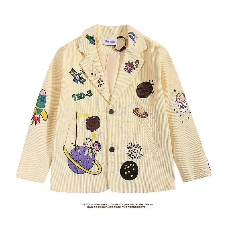 Oversized Coat Women Jacket Sacos Mujer British Style Funk Geek Embroidery Blazers Bomber Street Jacket Casaco Feminino NZ340