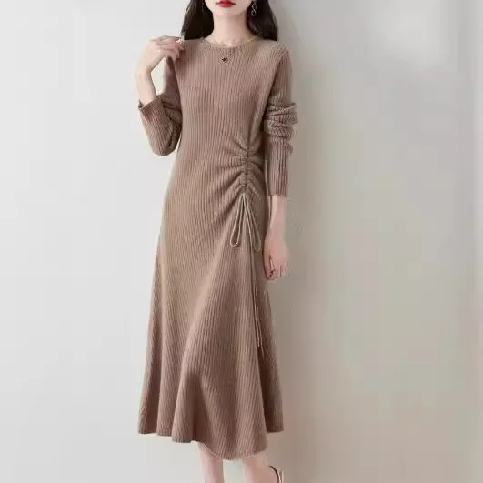 

Fall Winter Long Sleeve Womens Dresses Elegant Party Clothes Daily Commute Unisex Drawstring Women Ruched