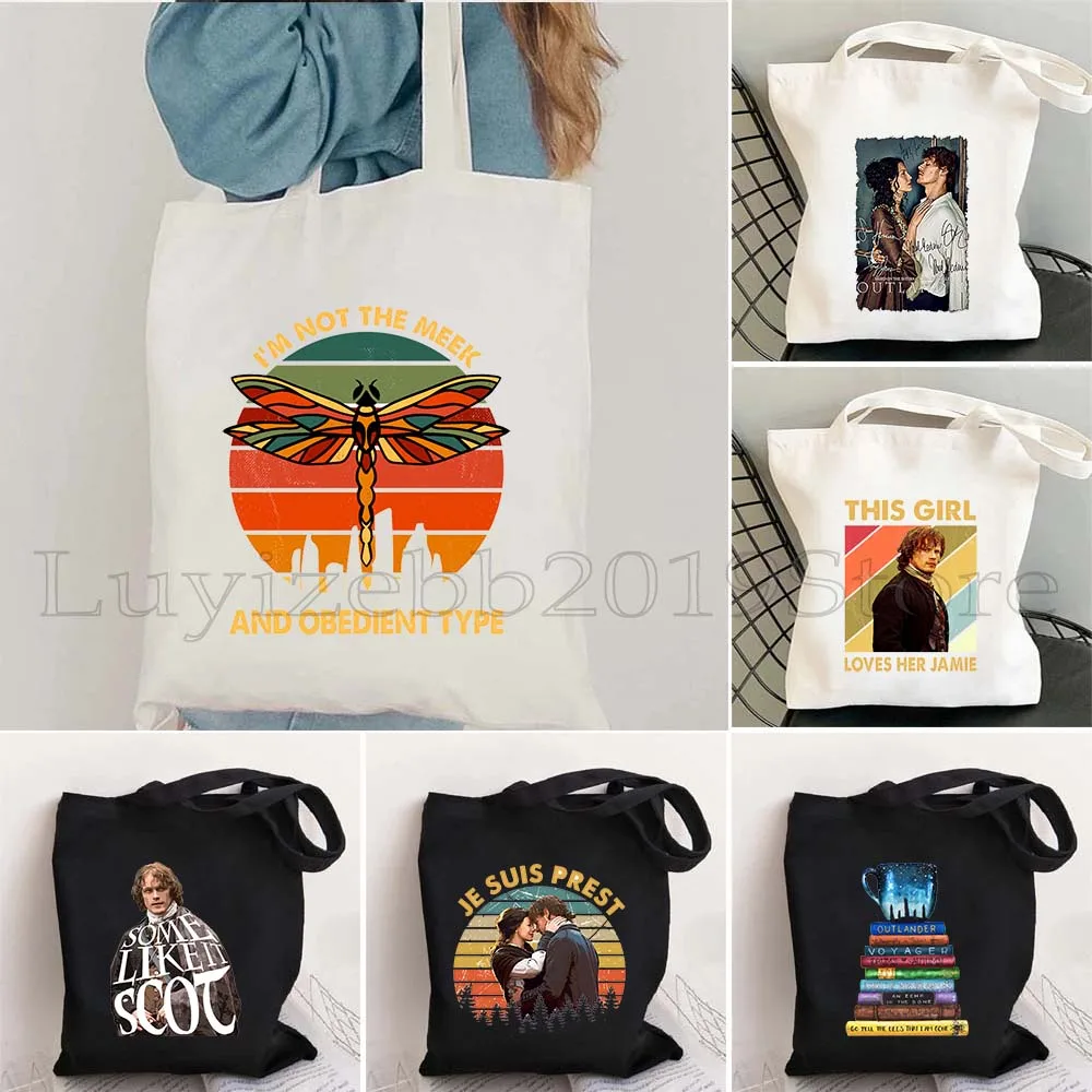 

Outlander Jamie and Claire Fraser Girl Lover Outlander Printed Tote Shoulder Lady Bag Harajuku Canvas Shopper Bag Gift Handbag