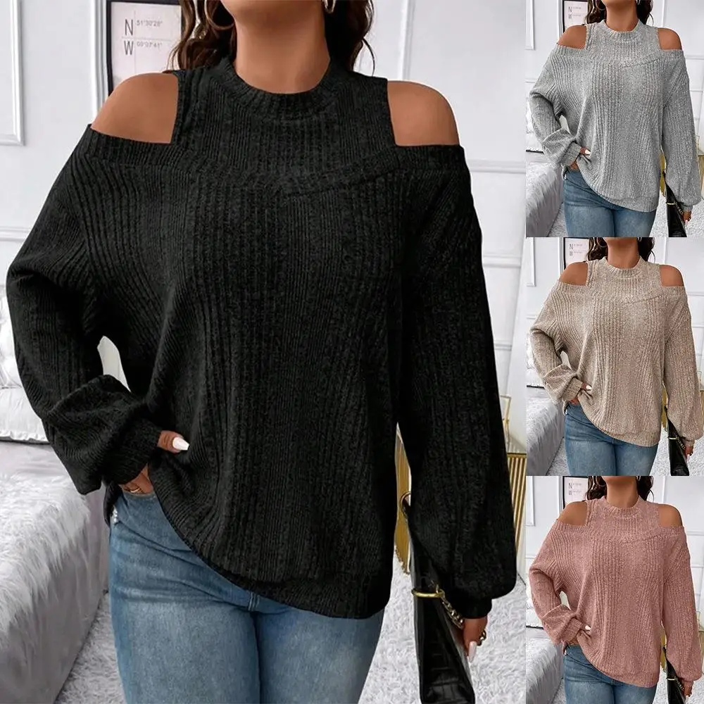 

Women's Off-oulder Long Sweater Knitted Top Color Blo Medium Thin Winter Faion Casual Wear Regular Fit
