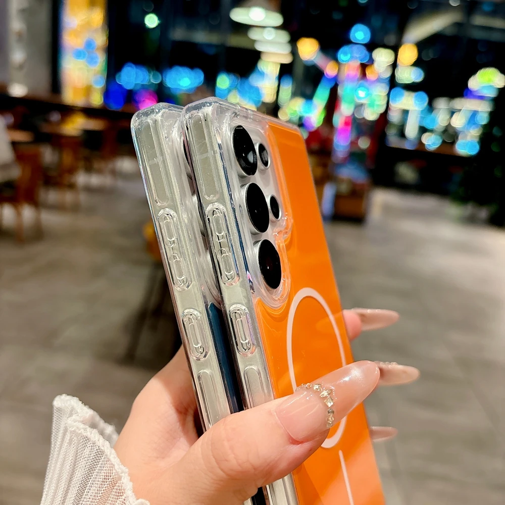 نسخة سميكة جديدة 2.0 لحافظة الهاتف المغناطيسية Magsafe لهاتف سامسونج جالاكسي 24 25 الترا بلس غطاء مقاوم للصدمات للشحن اللاسلكي