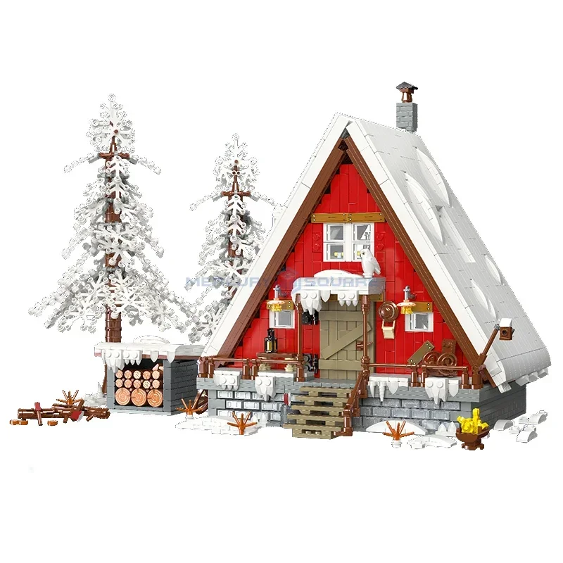 Santa Cabin Model Building Blocks MOC 89141 Wood House Bricks Snow Winter Forest View Modular Architecture Toy Kit for Xmas Gift