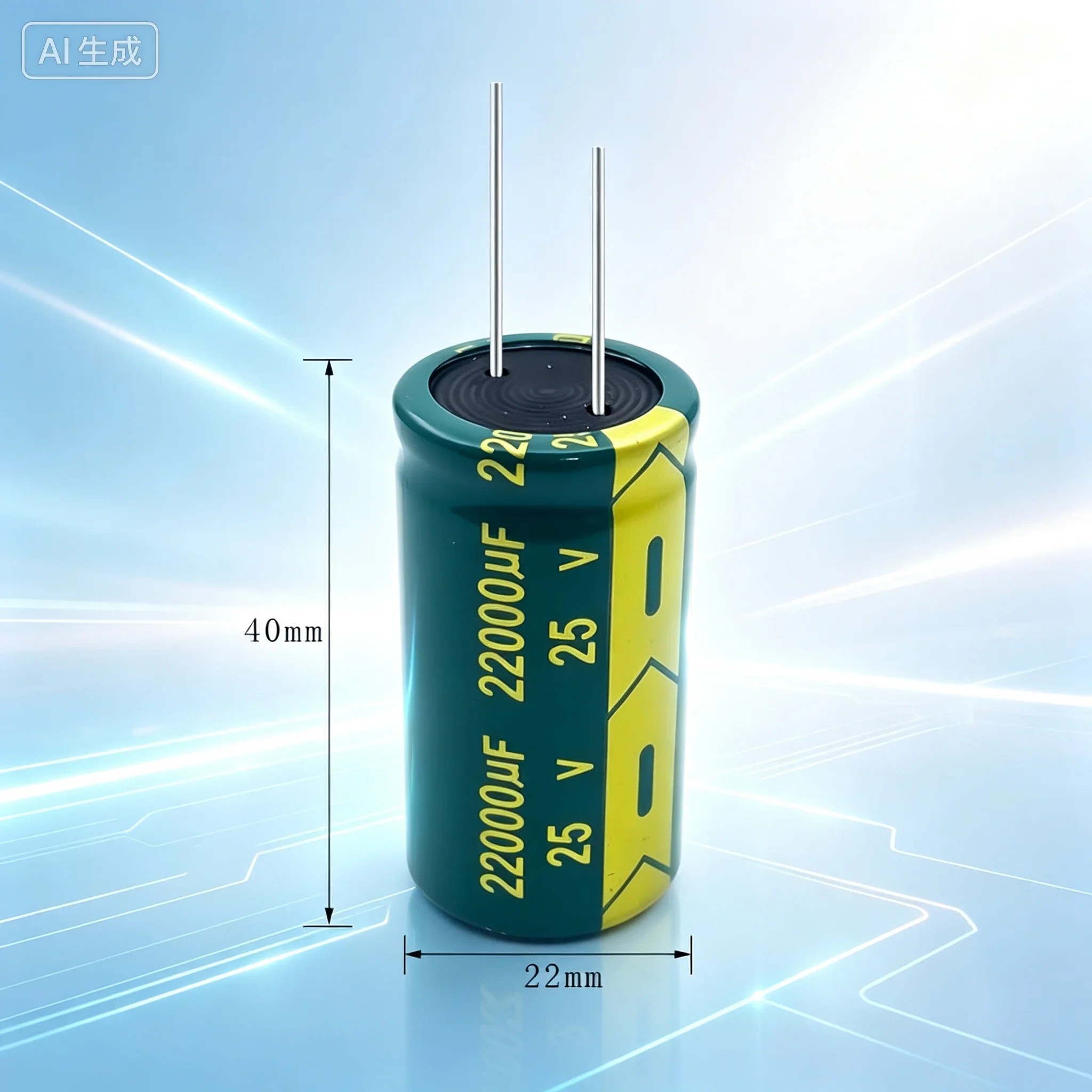 Premium 22000UF 25V Low ESR Electrolytic Capacitor for Car Light Modification, Size 22X40MM
