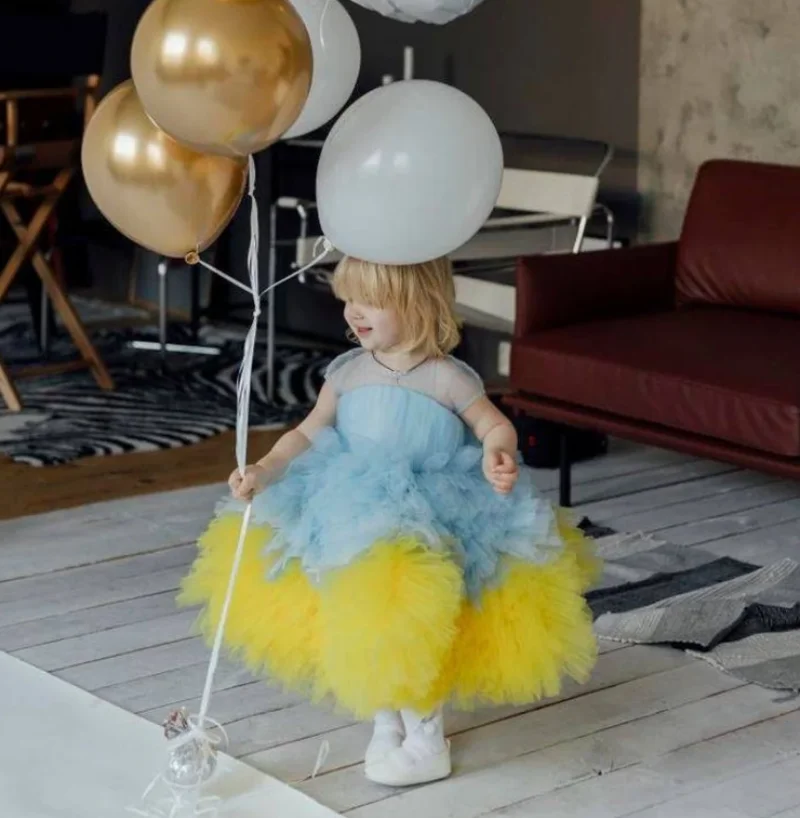 Flower Girl Dress For Wedding Tulle Fluffy Ball Gown Elegant Child First Eucharistic Birthday Party Dresses