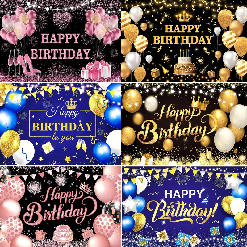 

Black And Gold Colored Balloons Birthday Photography Backdrop Baby Shower Children Adult Party Decor Photo Background KA-01