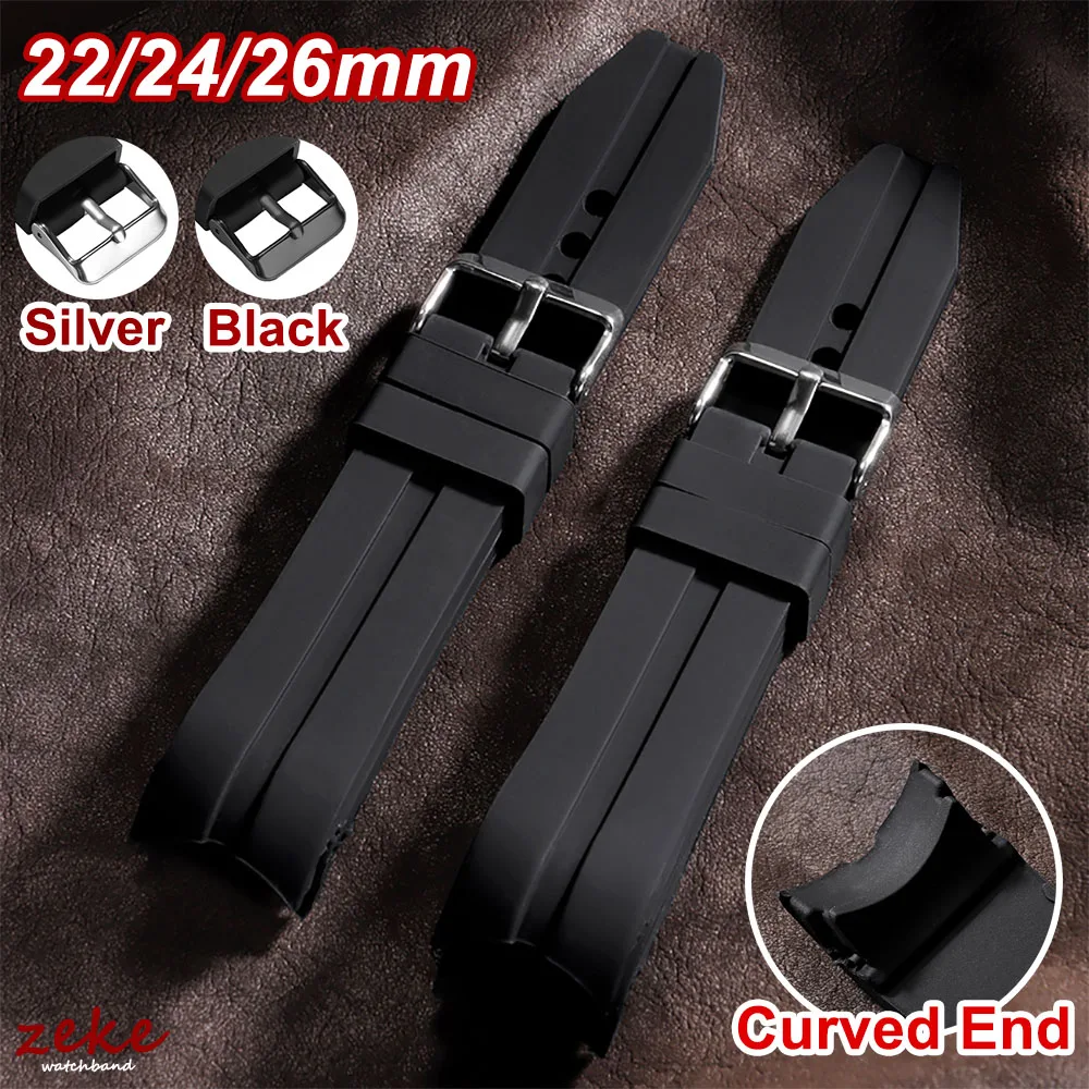 22/24/26mm Rubber Straps Curved End Silicone Watch Band for Seiko Diving Waterproof Bracelet Men's Soft Wristband Universal Belt