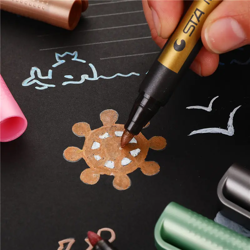 10ชิ้น/เซ็ต Metallic Marker Pen ถาวรเขียน Rock ภาพวาดสมุดภาพแก้วไม้ผ้าใบการ์ด Art Marker