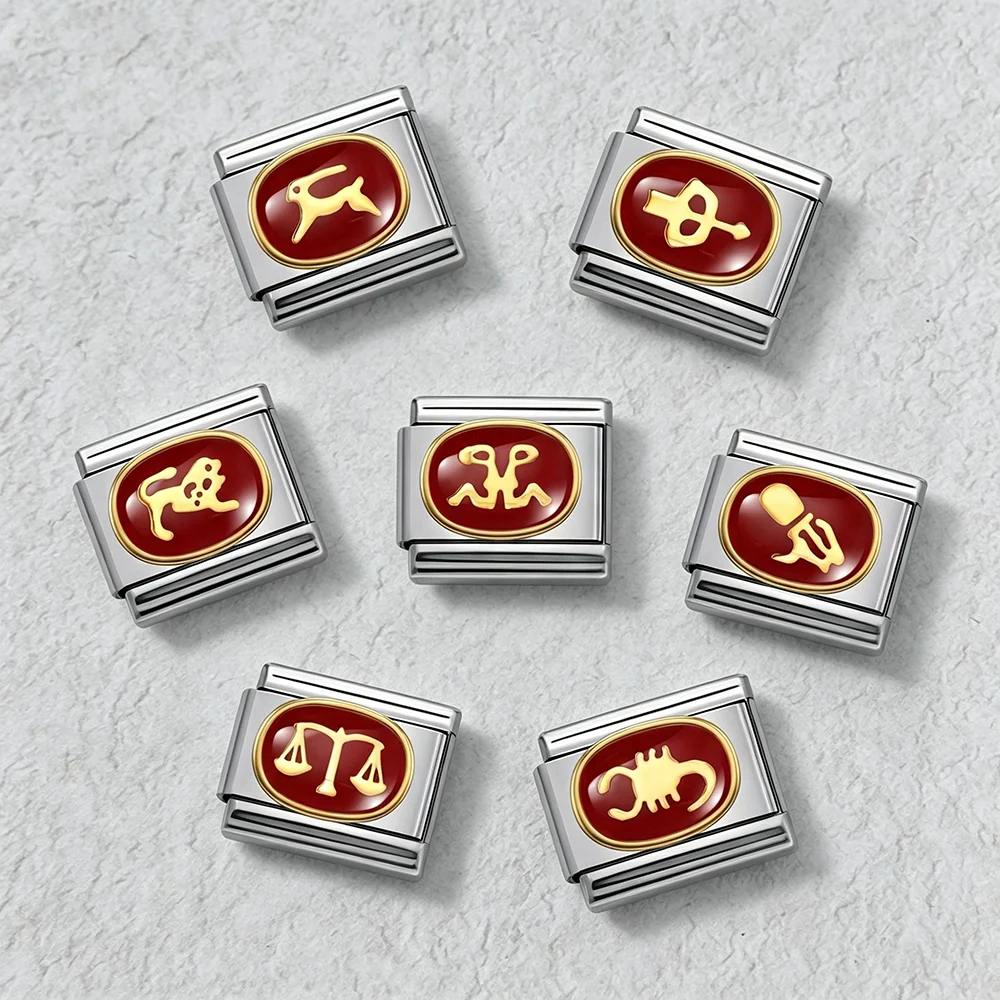 2026 Neue Mode Bunte 1-12 Sternzeichen Edelstahl-Charm-Gliederarmband im italienischen Stil 9mm für DIY Schmuckherstellung für Damen und Herren – Detail 3