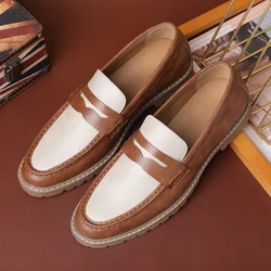 Men's Classic Retro British Style Loafers Mens Casual Business Leather Shoes Men Fashion Patchwork Outdoor Flats