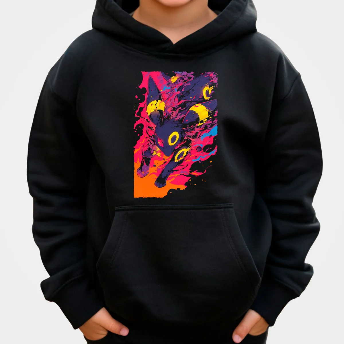 البوكيمون أنيمي Umbreon القطن هوديي اللون الأسود مع كامل القمر الخراب خلفية الأزرق نغمات نمط فضفاضة تناسب الخريف الشتاء الدفء #2