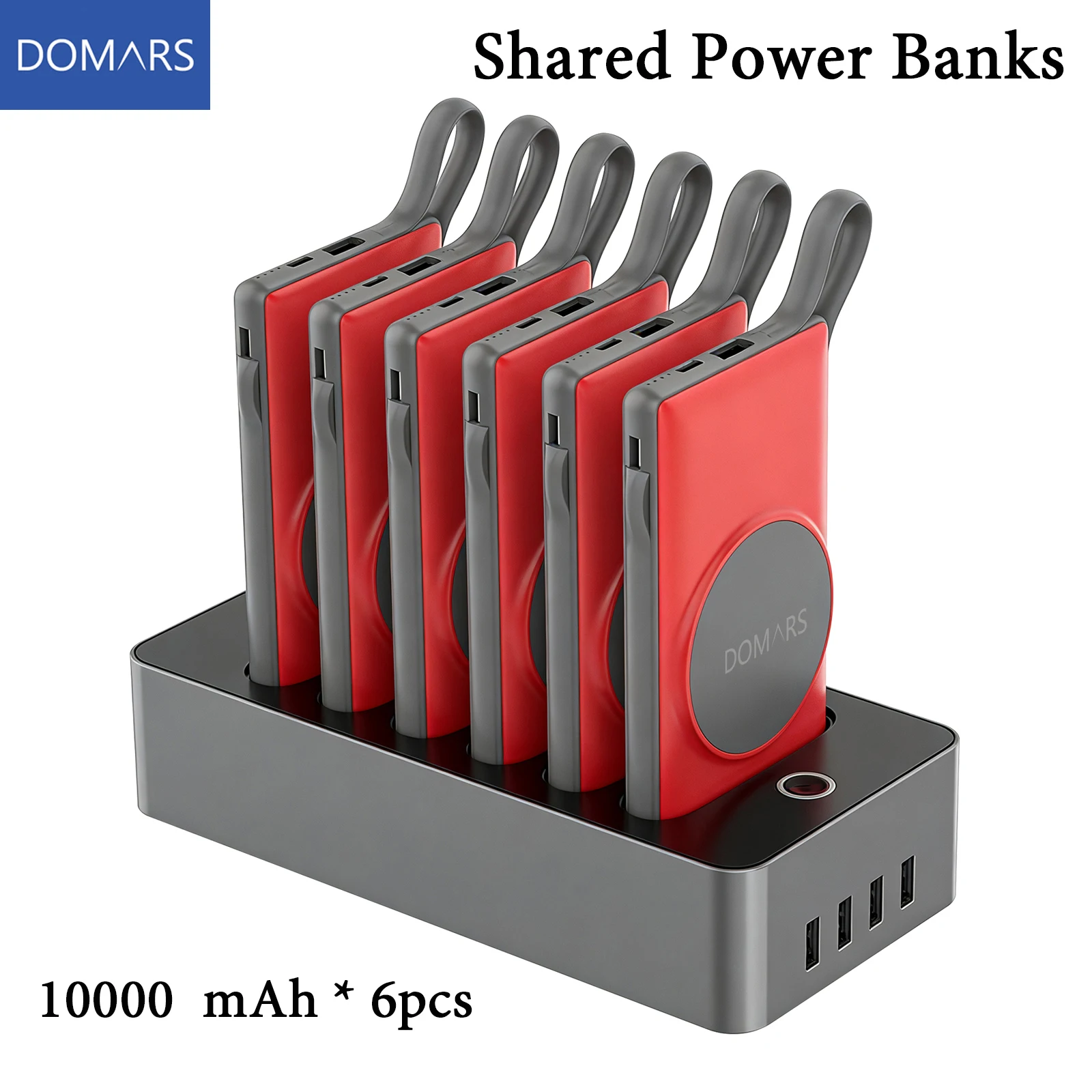 

Domars Shared Power Bank Kit 6pcs 10000mAh Magnetic Fast Charging Portable Battery with Built-in Data Cable Suitable for Offices