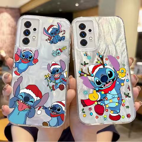 Cute Disney Stitch Christmas Phone Case for Samsung Galaxy S25 S24 S23 S22 S21 Plus Ultra A73 A72 A71 A55 A54 A53 Non-Slip Cover