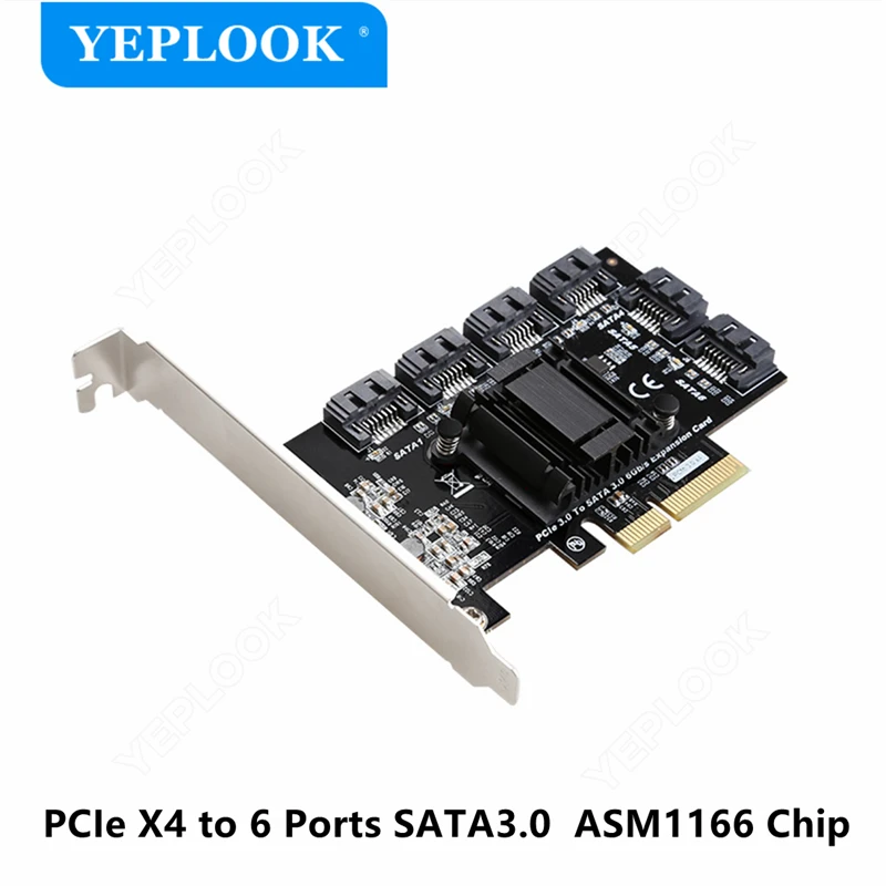 

PCIe x4 to 6 SATA3.0 6Gbps PCI Express to SATA III Controller Adapter Expansion Card ASM1166 Chipset for Hard Drive HDD SSD