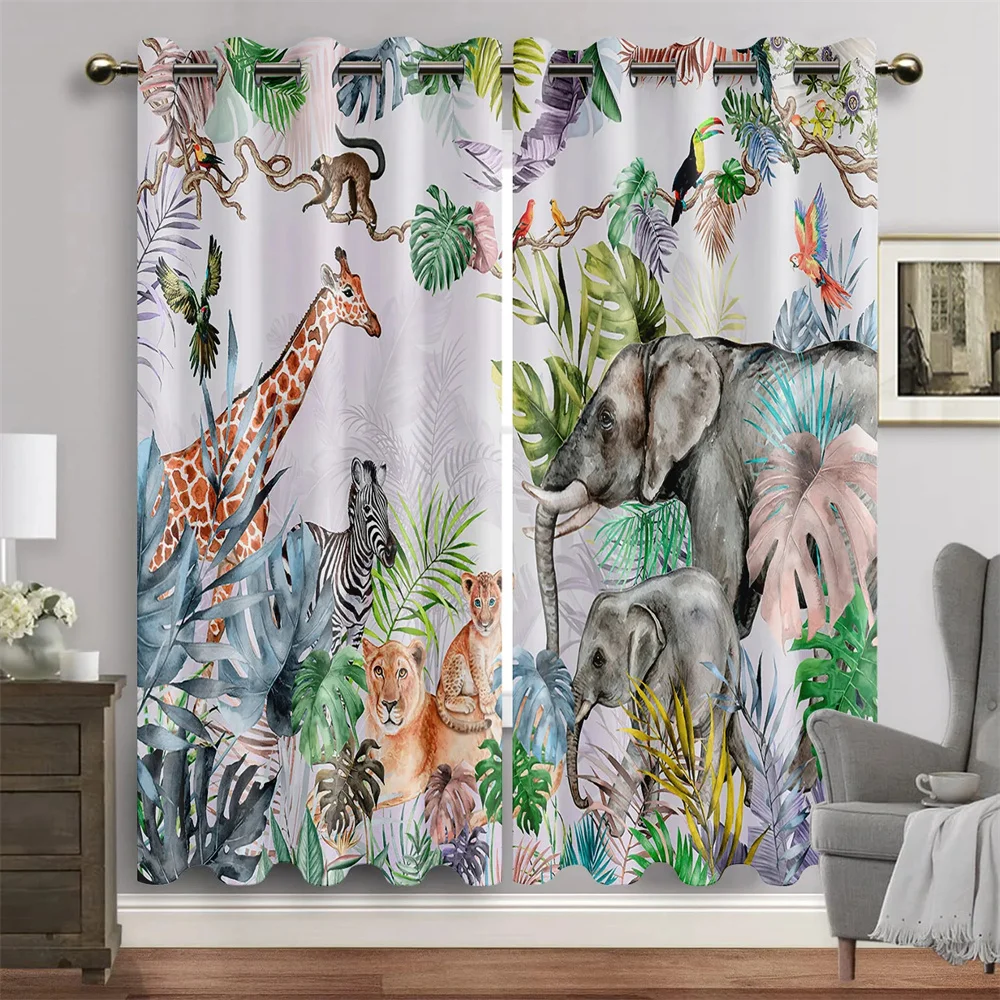 

2Pcs Cartoon Zoo Animal Jungle Lion Tree Window Curtain Blinds For Living Room Kids Bedroom Bathroom Kicthen Door Home Decor