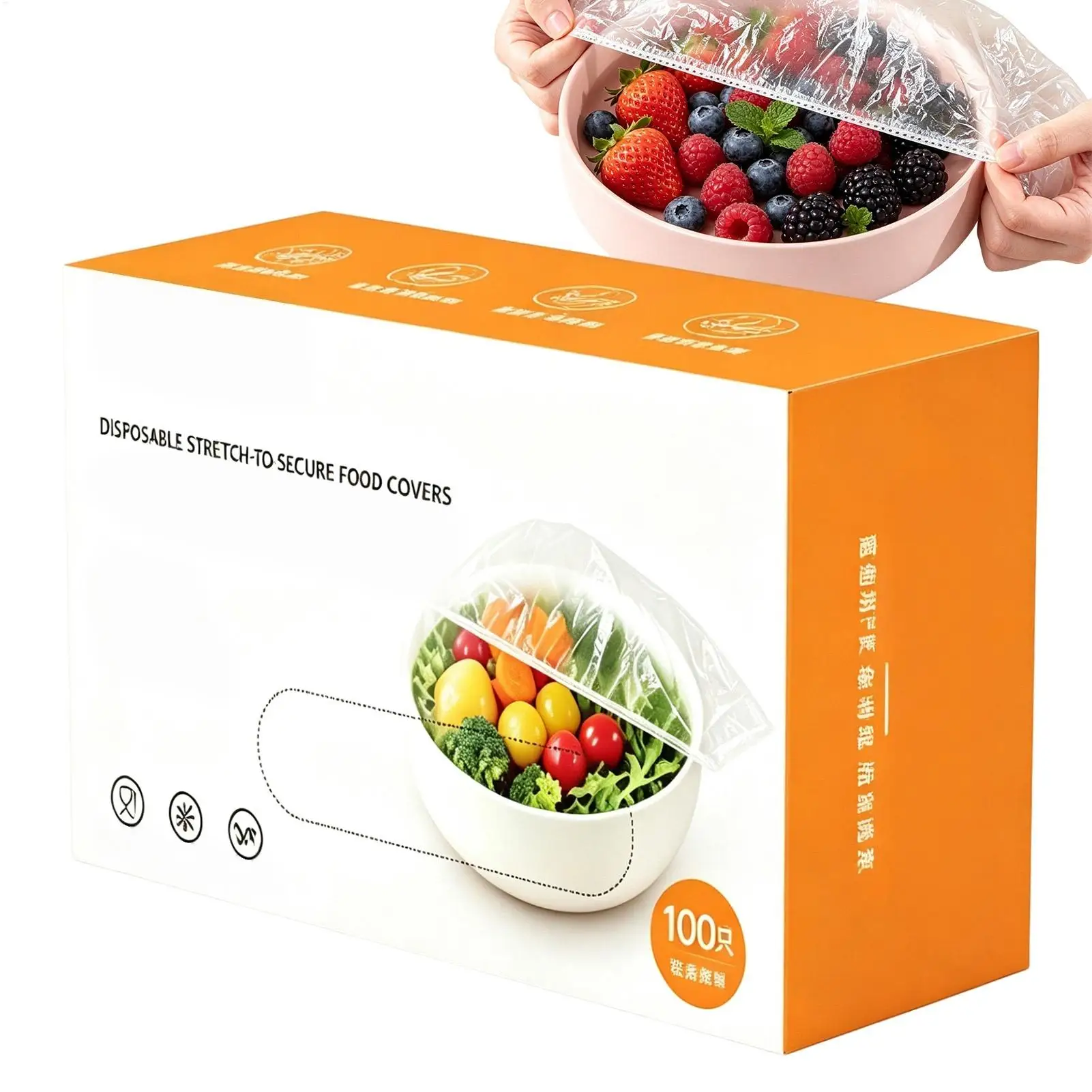 100Pcs Food Grade Elastic Bowl Covers, Stretch Clear Sealing Lids, Reusable Storage Covers for Home, Apartment & Dorm Kitchen