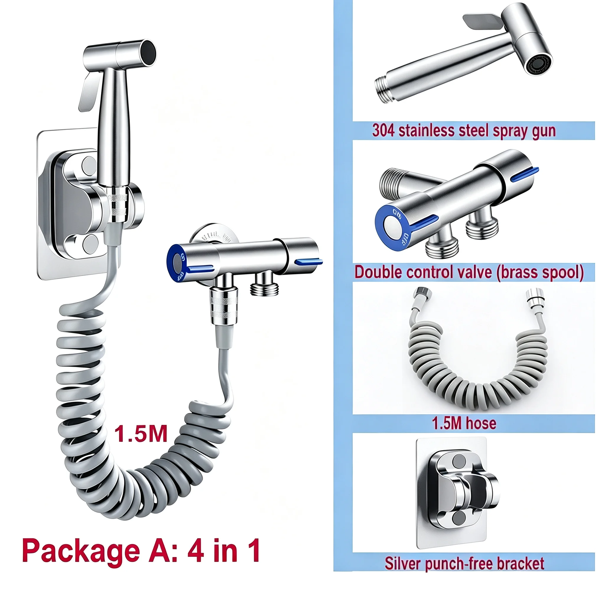 304 Stainless Steel Handheld Bidet Sprayer Set Self Cleaning Toilet Spray Gun Bathroom Shower Sprayer Nozzle