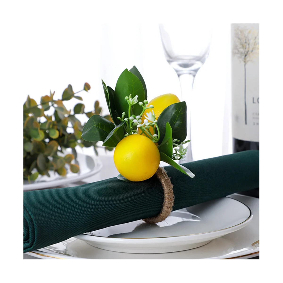 Lemon Napkin Rings 6 Lemon Vine Leaf Napkin Holders for Dining Table Decor Wedding Birthday Christmas B