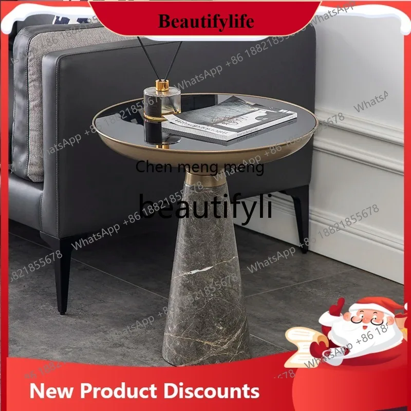 

D178 d06 Light Luxury Marble Metal Side Table Modern Minimalist Round Corner Table Italian Minimalist Coffee Table