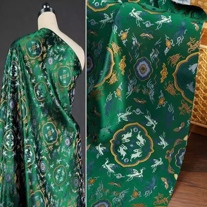 

Emerald Green Jacquard Fabric He Lu Tongchun Brocade Chinese Coat Vest Imitation Song Brocade Silky Glossy Cloth