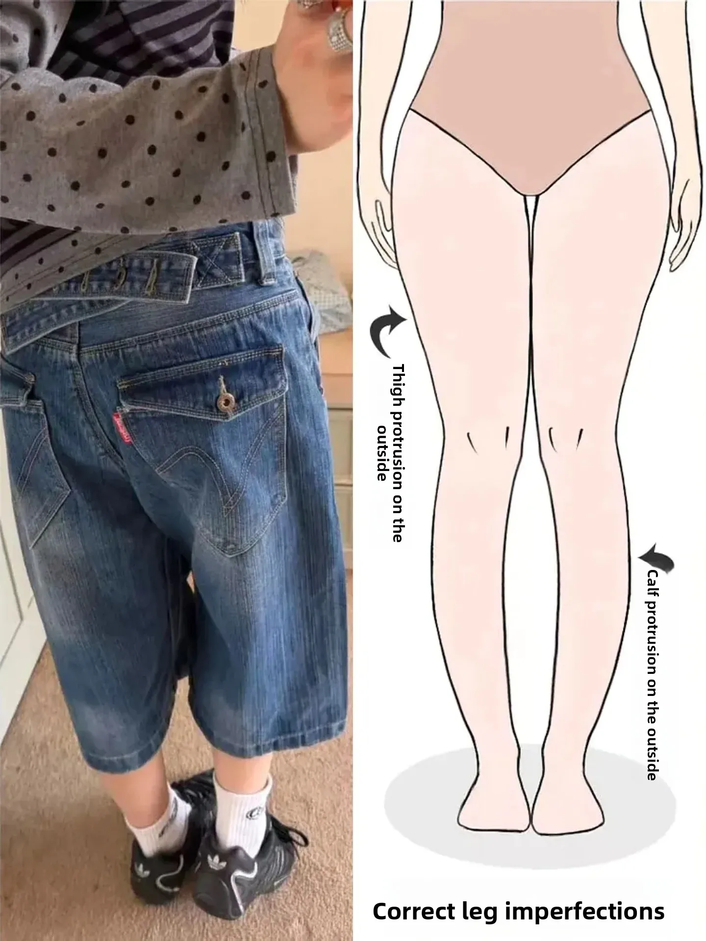 

American Retro Seven-Quarter Denim Jeans Women High Street Paris Buckle Design Loose Middle Pants Pear Body Shape Summer New