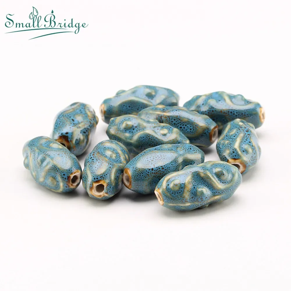 35mm 2pcs Pattern Oval Ceramic Beads Circular Cone Porcelain Beads Loose Spacer Beads for Jewelry Making DIY Bracelet Necklace