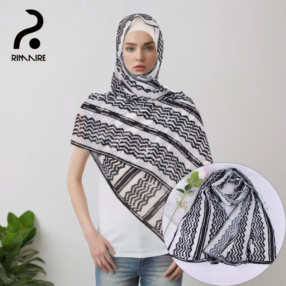 RIMAIRE Palestinian New Chiffon Long Muslim Hijab Middle East Striped Women's Scarf Lightweight and Breathable Headscarf