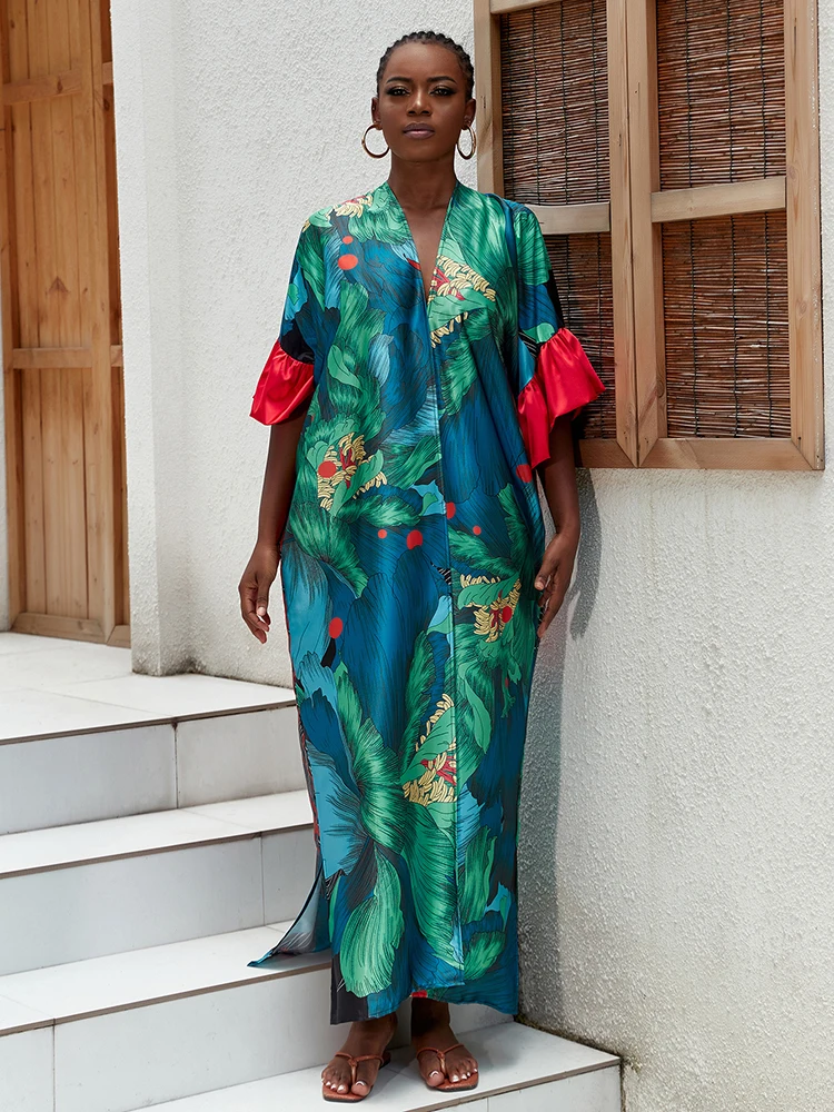 

Plus Size Ethnic Retro Batwing Sleeve Casual Loose Long Maxi Dress