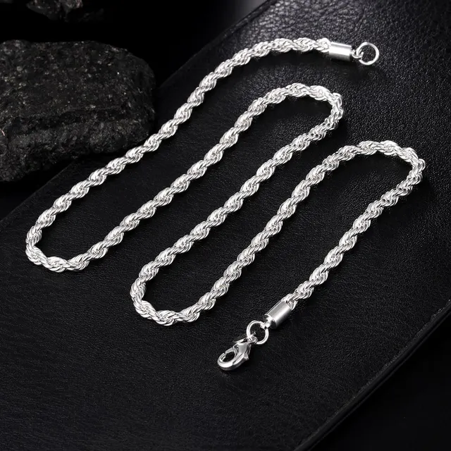 Silver Color 4mm Chain Male Twisted Rope Necklace Bracelets Fashion Women Men Silver High Quality Jewelry Set 4