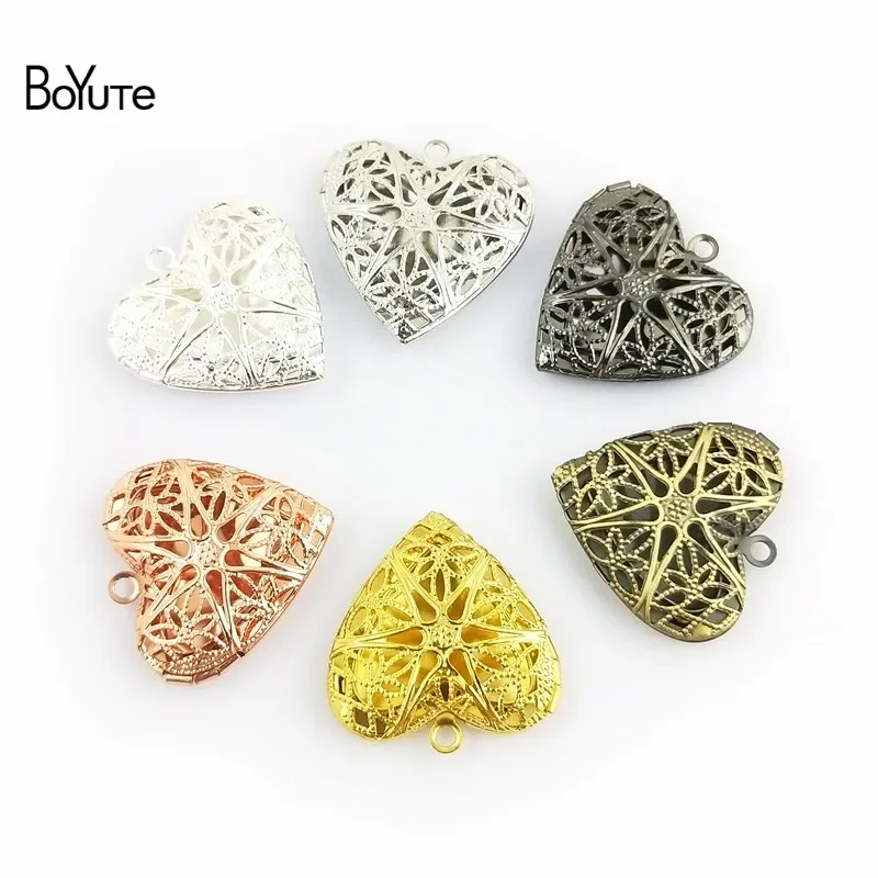 BoYuTe (10 Pieces/Lot) 26MM Filigree Heart Photo Locket Metal Brass Locket Jewelry Pendant Wholesale