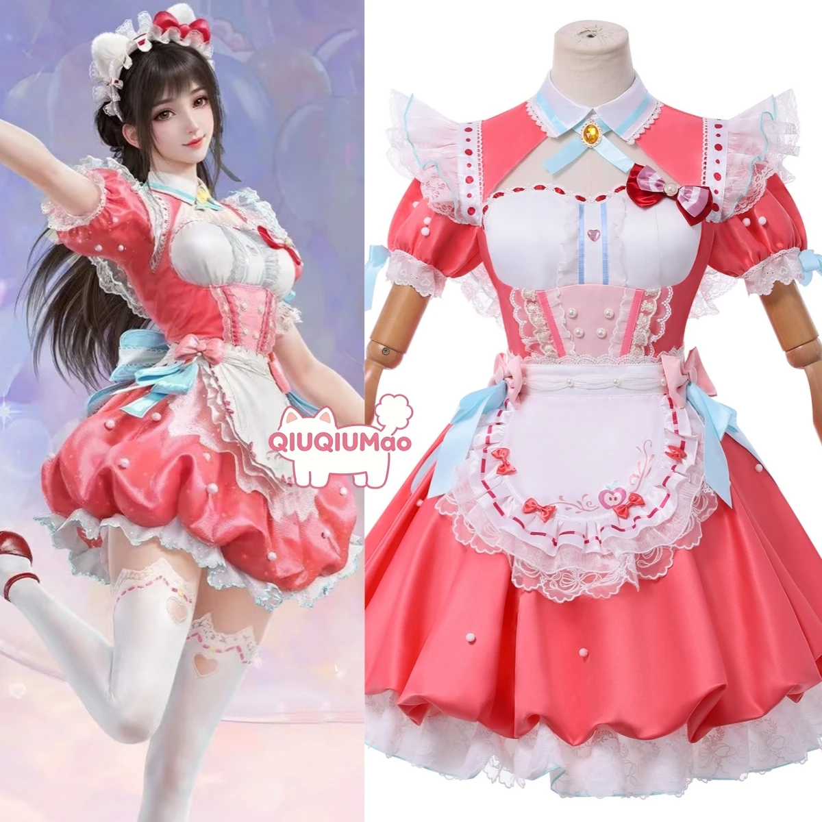 

Game Naraka: Bladepoint Hutao Cosplay Costume Cute Lolita Pink Dress Full Set for Women Adult Comic Con Role Playing Clothes