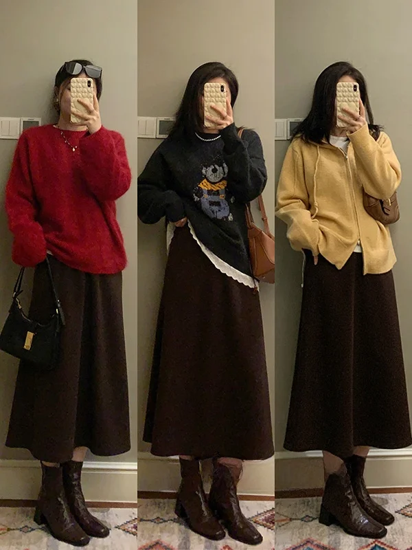 

Юбка-полусолнце в корейском стиле из ацетатной шерсти с леопардовым принтом, на резинке, женская, повседневная, утолщенная, из полиэфирного волокна