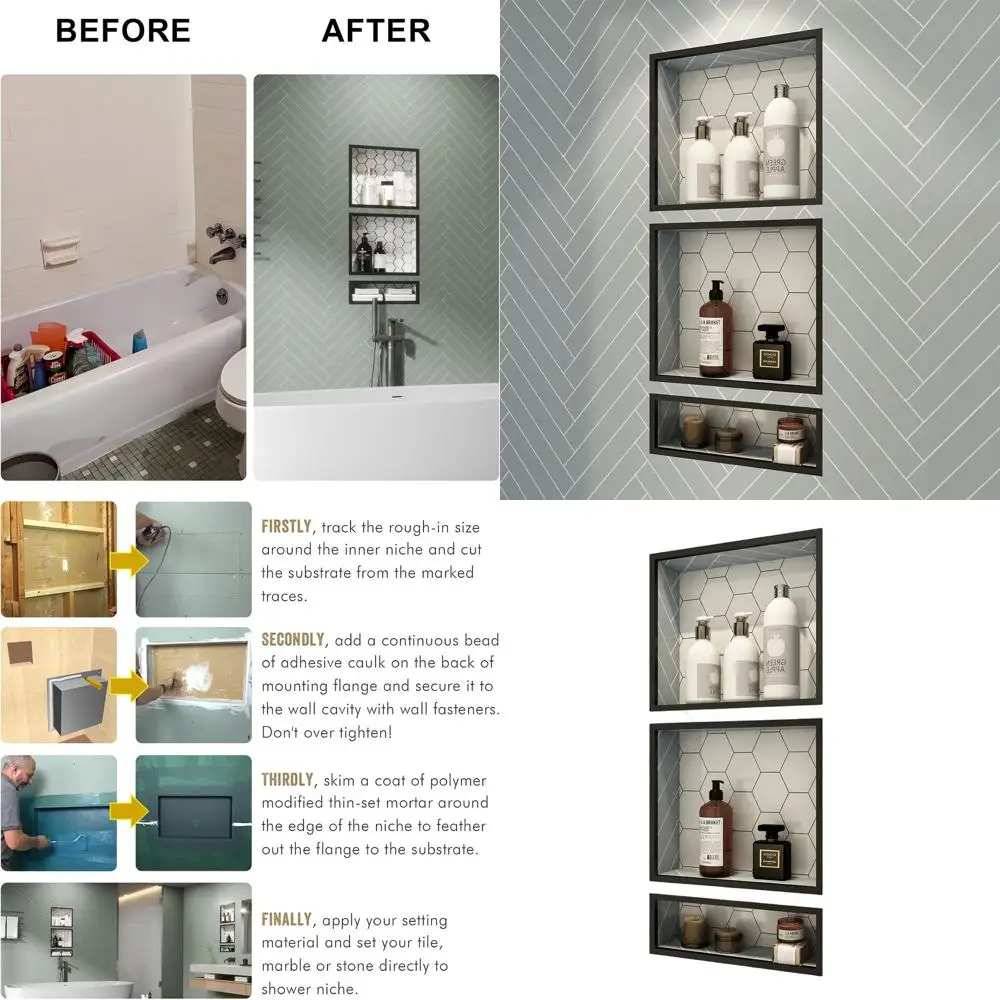 

Pair of 16x34 Inch Shower Niches, Durable ABS Material, Easy Install for Bathroom Storage (Yellow)