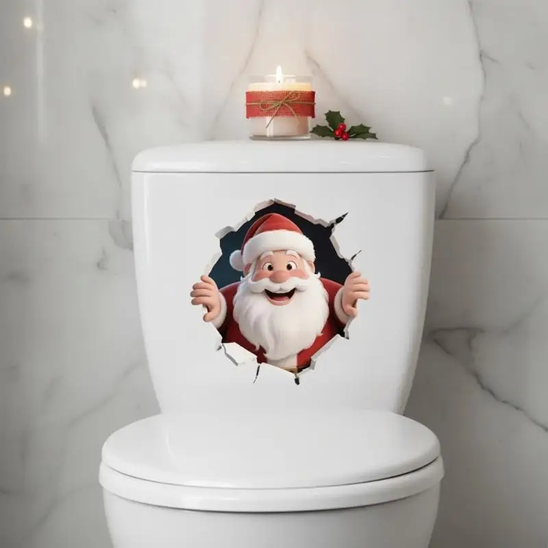 Santa Claus Break-Through Wall Decal PVC Removable Christmas Wall Window Sticker Home Christmas Decoration Gift New Year