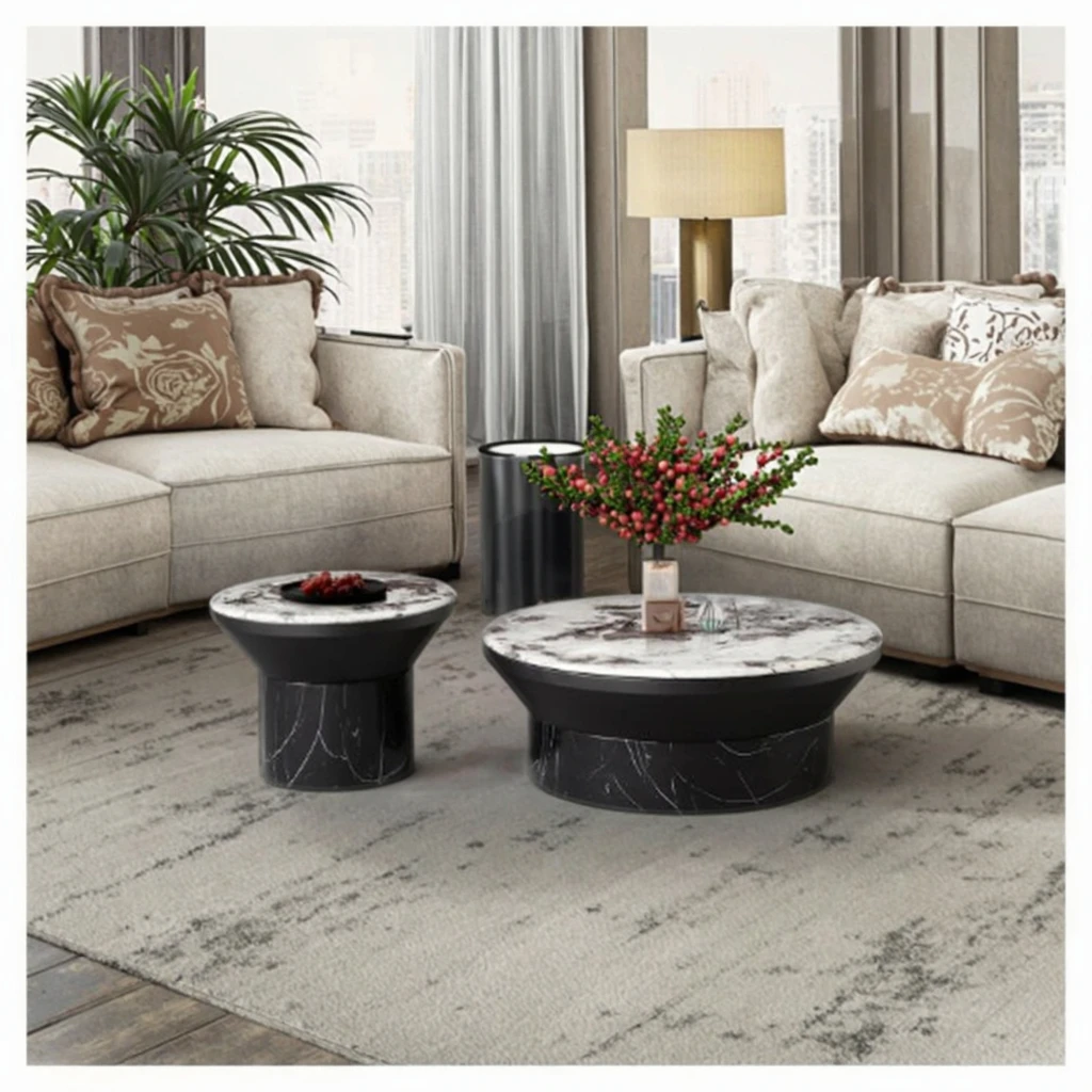 المصممين طاولة مركزية معدنية سوداء فاخرة مجموعة طاولة القهوة الحديثة طاولة القهوة الرخامية #3