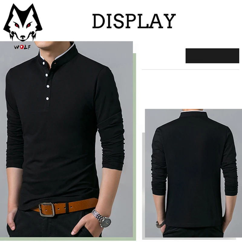 Men\'s Business Casual Polo Long Sleeve T-shirt Summer Comfortable and Breathable Solid Cotton Top