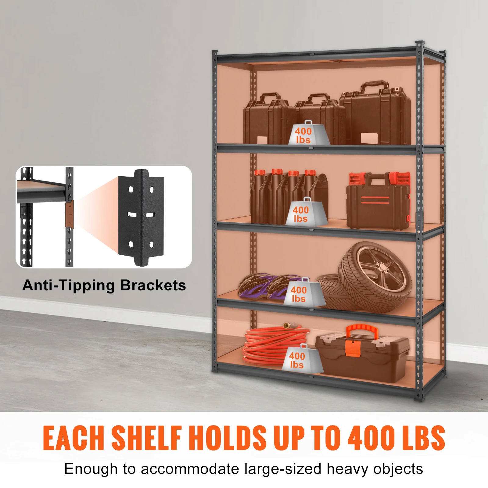 Storage Shelving Unit, 5-Tier Adjustable, 2000 lbs Capacity, 18