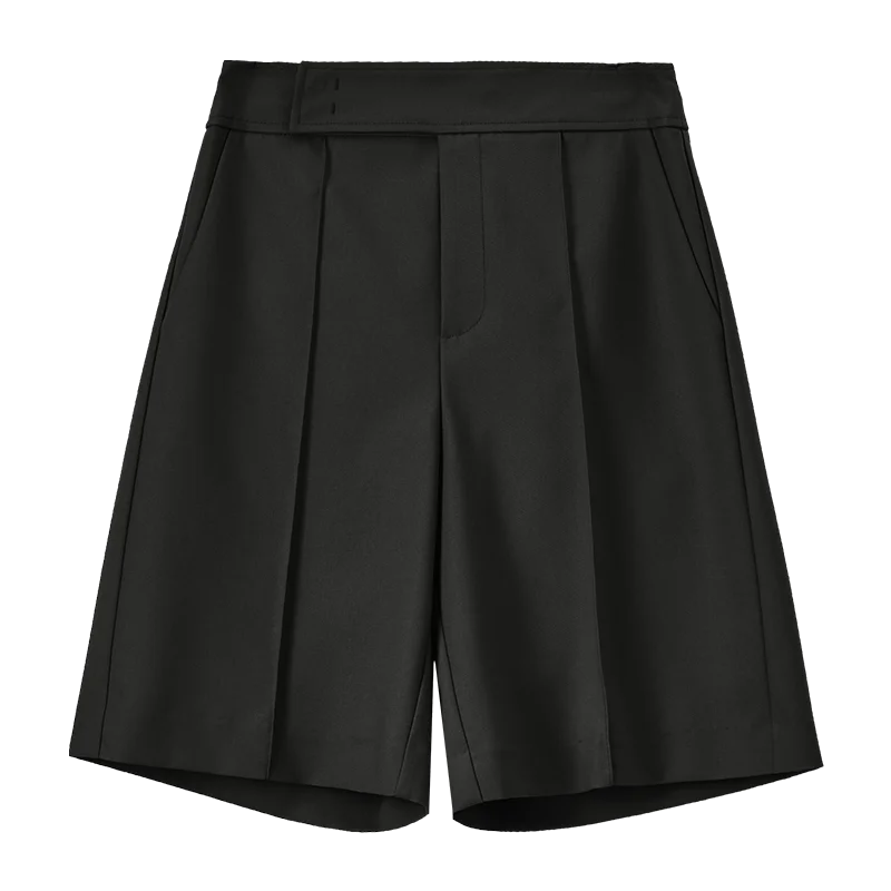 SENTUBILA Straight Shorts for Women Spring 2025 Casual Vintage Office Lady High-waist Pockets Knee-length Shorts 151K57966