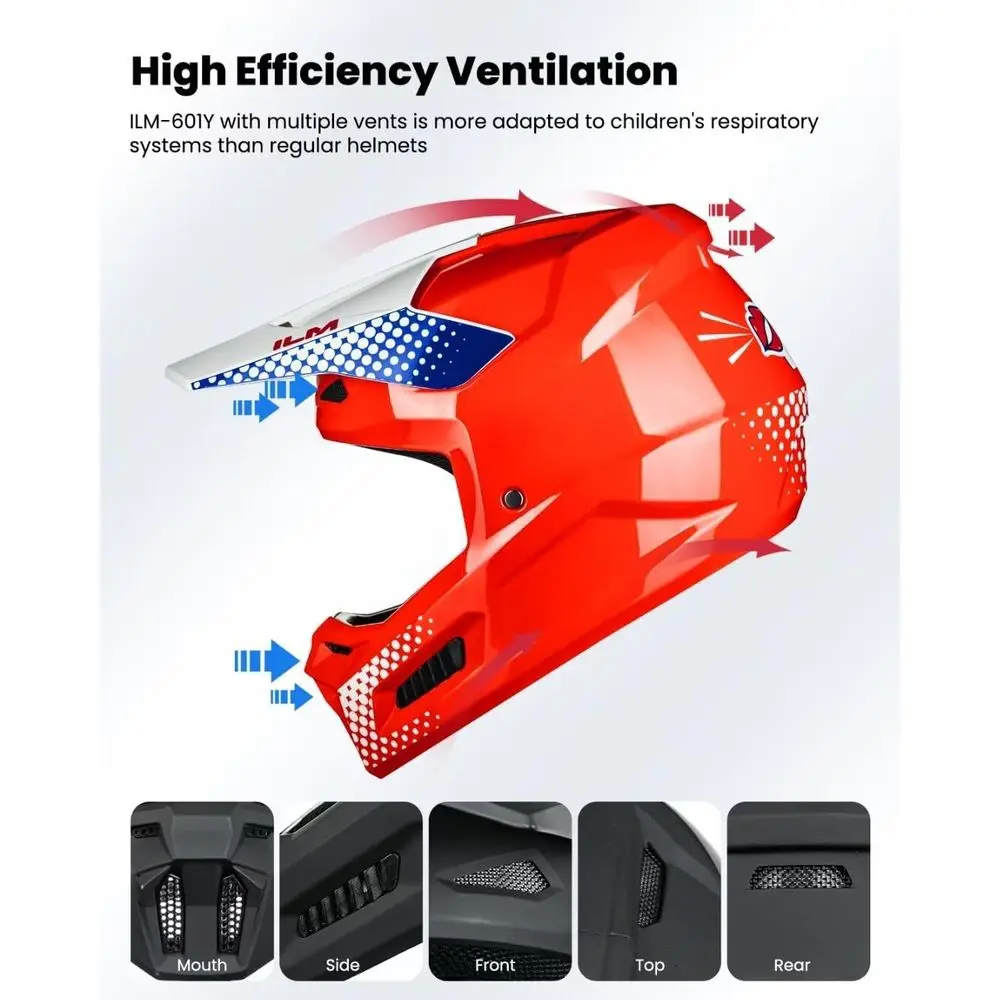 Youth Dirt Bike Helmet with Goggles, Gloves, and Mask for Kids ATV, BMX, and Off-Road Riding (Popart Red, Youth-Medium)