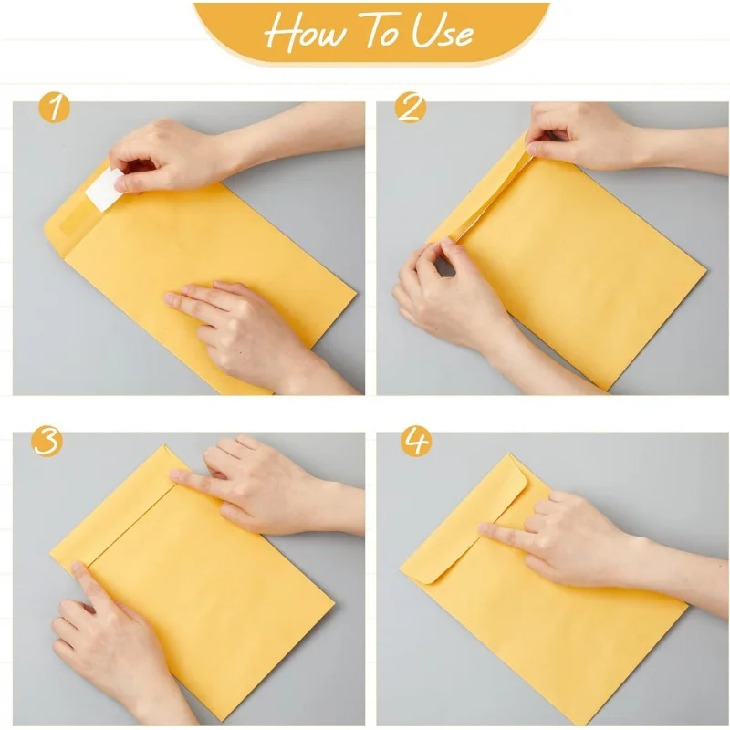 Custom-Border 80g Yellow Kraft Paper Thickened Style 6x9 Self-Adhesive Envelope Bag 105g Release Paper Envelo