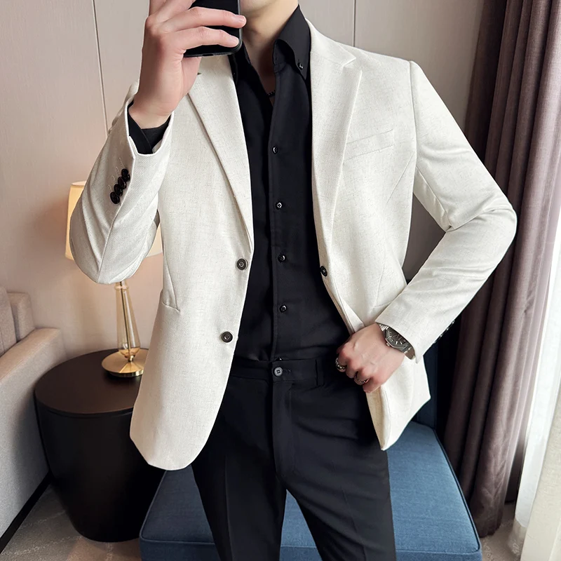 

Men's Linen Blazer Jackets 2025 Spring Fashion New High Quality Solid Color Business Casual Wool Suit Jacket Business Formal