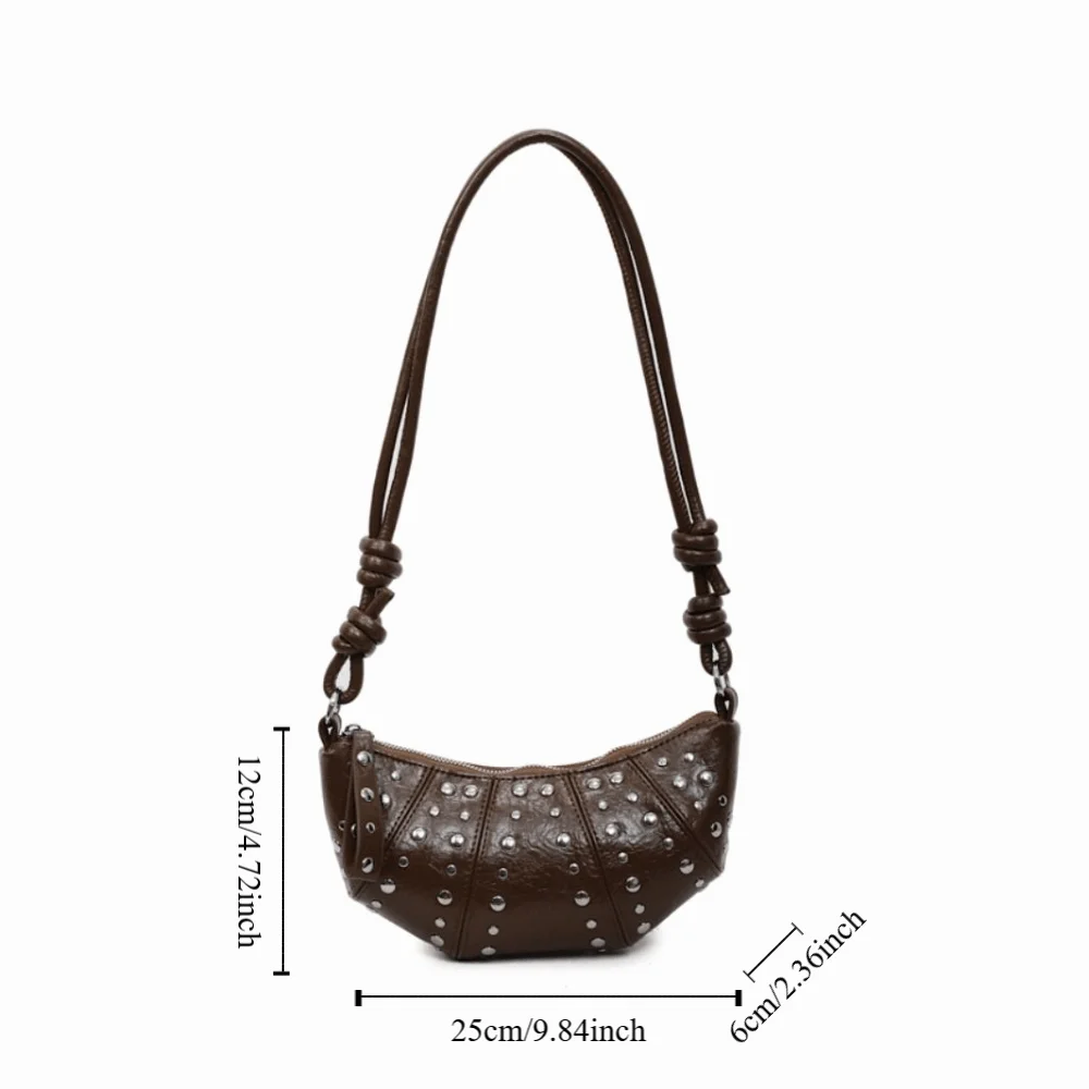 حقيبة كروسبودي حقيبة كتف كرواسون بني بلون المسامير بولي Dumplings حقيبة الزلابية حزمة صغيرة الكورية نمط فاسق حقائب اليد الفتيات #6