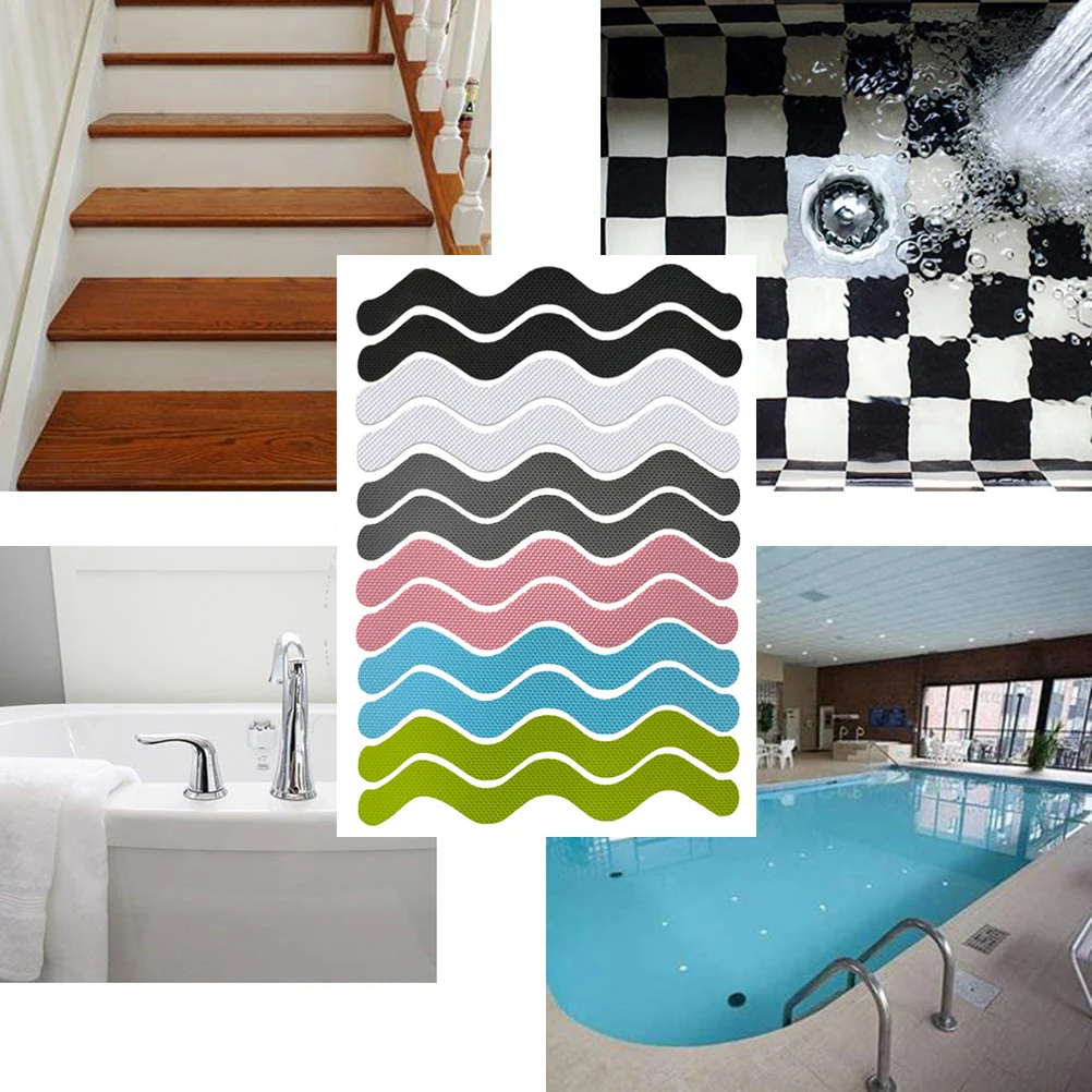 12/24Pcs S Shaped Self-Adhesive Anti Slip Strips Waterproof Safety Strips Shower Stickers Non Slip Tape For Bathtub Stairs Floor